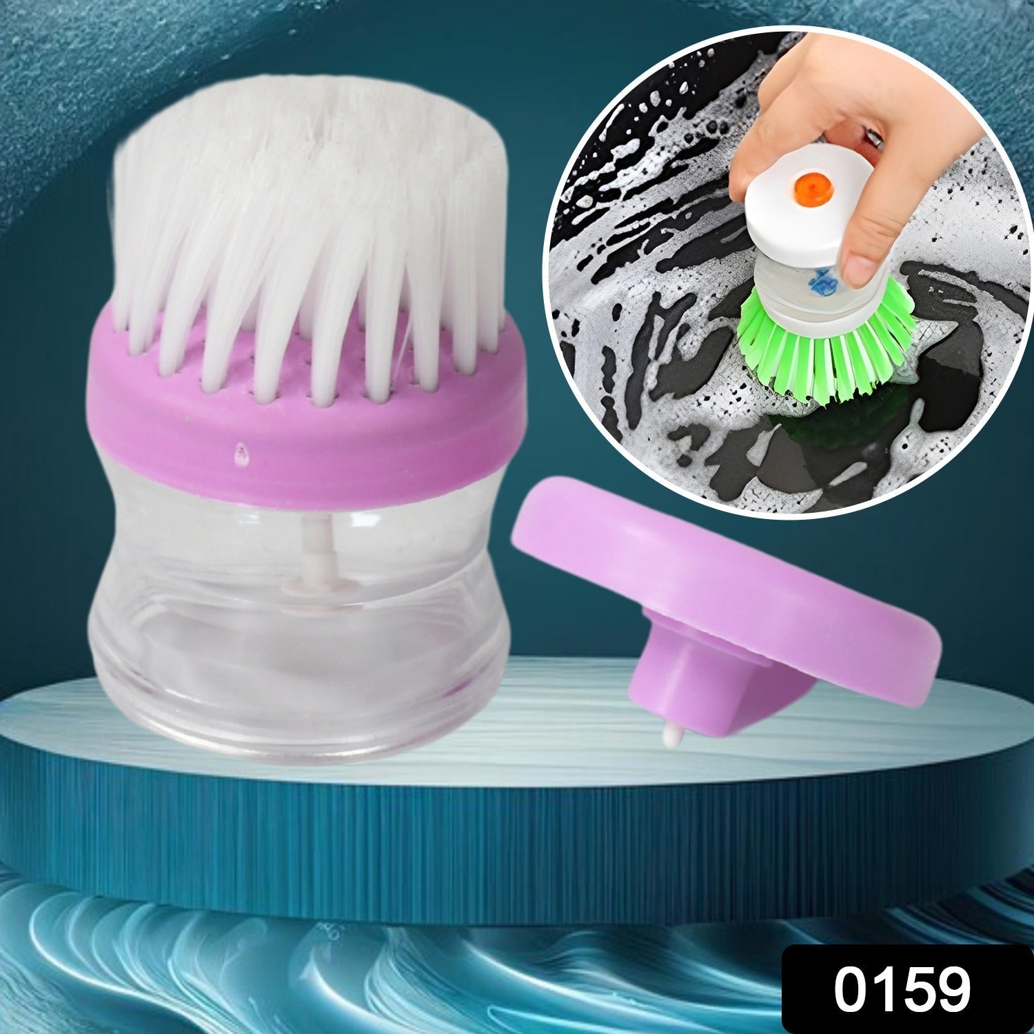 Plastic wash basin brush cleaner with liquid soap dispenser, multicolour. Plastic wash basin brush cleaner with liquid soap dispenser, multicolour.